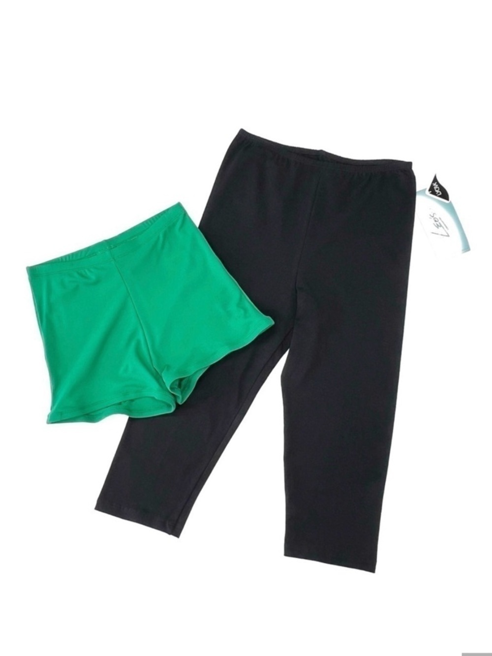 Leo’s Dancewear Black Capri Pants + Body Wrappers Green Boycut Shorts New NWT